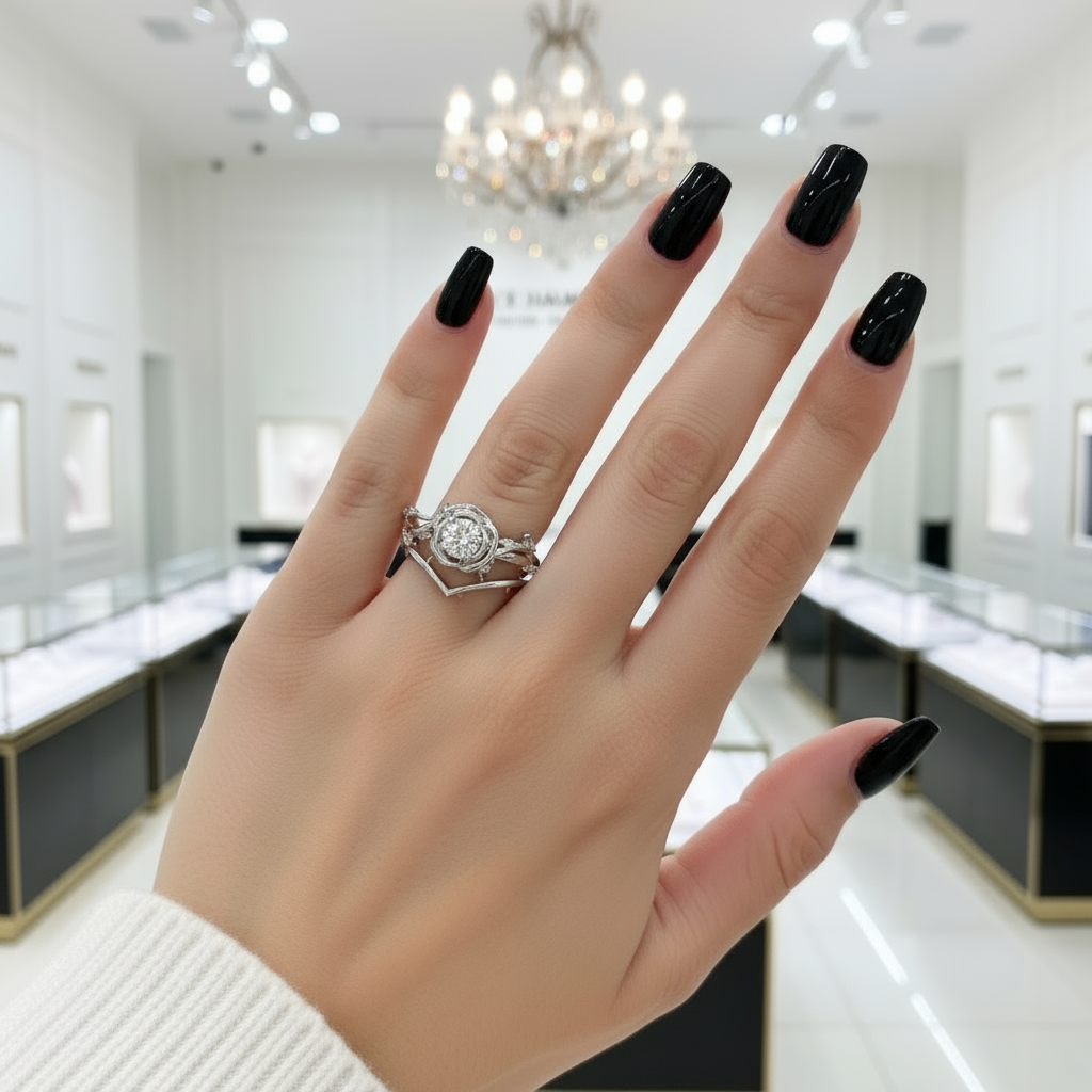 Black Rose- .50ct Round Cut Diamond Option 14k Gold Modern Goth Engagement Ring