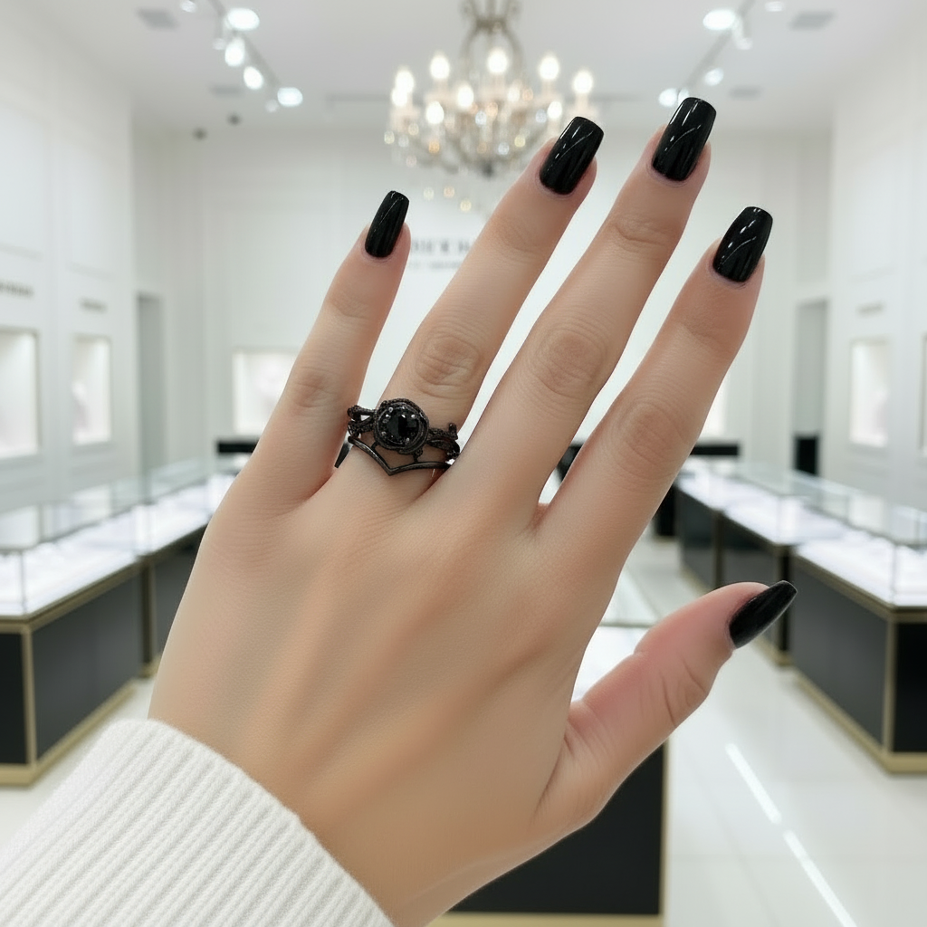 Black Rose- .50ct Round Cut Diamond Option 14k Gold Modern Goth Engagement Ring