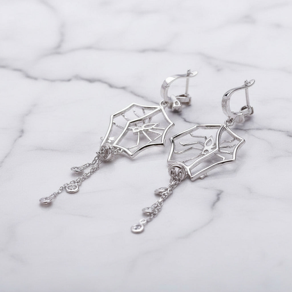 Black Spinel Spider Long Vintage Gothic Drop Earrings
