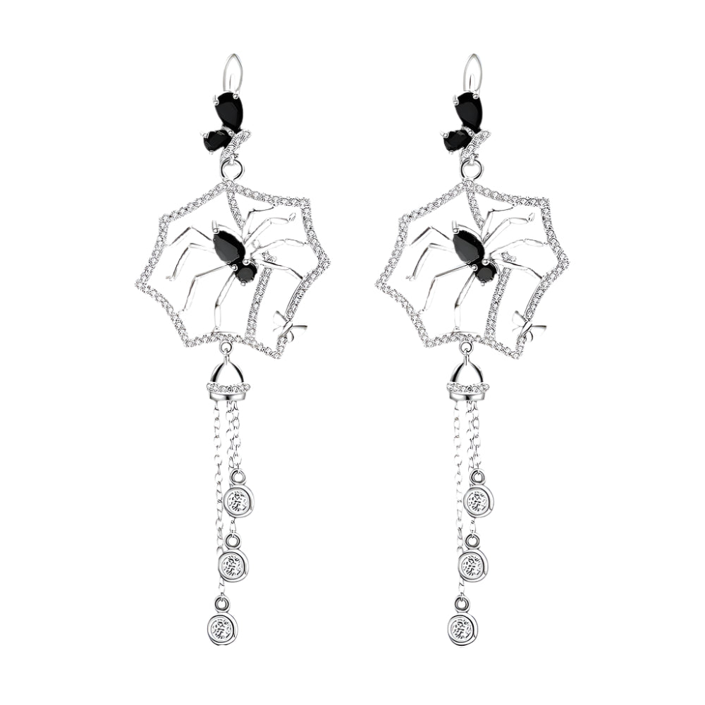 Black Spinel Spider Long Vintage Gothic Drop Earrings