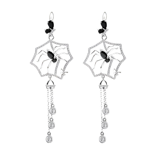 Black Spinel Spider Long Vintage Gothic Drop Earrings