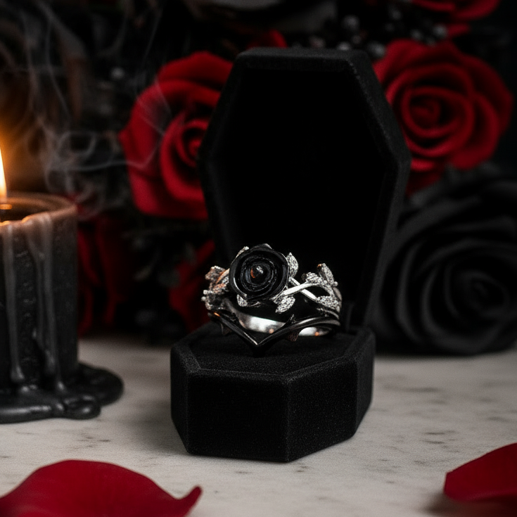 Black Rose- .50ct Round Cut Diamond Option 14k Gold Modern Goth Engagement Ring