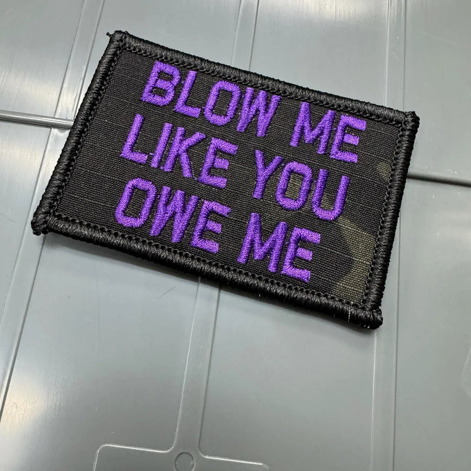 As Seen on Socials - Blow Me Like You Owe Me - 2x3 Patch - Black w/Purple