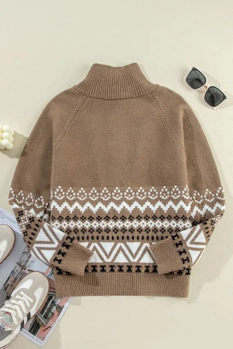 Sweaters Love Salve Brown Ribbed Cardigan Women's Western Style Fleece Zip-Up Top - Warm & Trendy