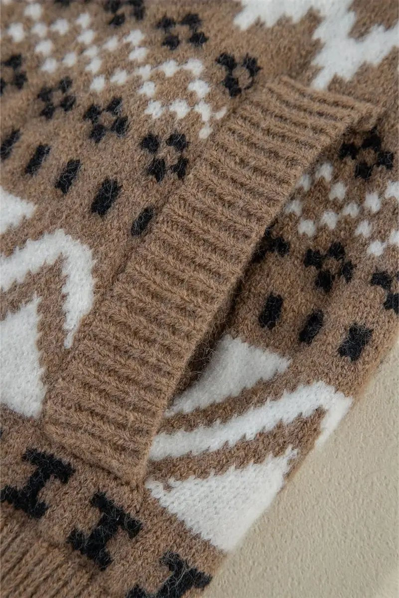 Sweaters Love Salve Brown Ribbed Cardigan Women's Western Style Fleece Zip-Up Top - Warm & Trendy