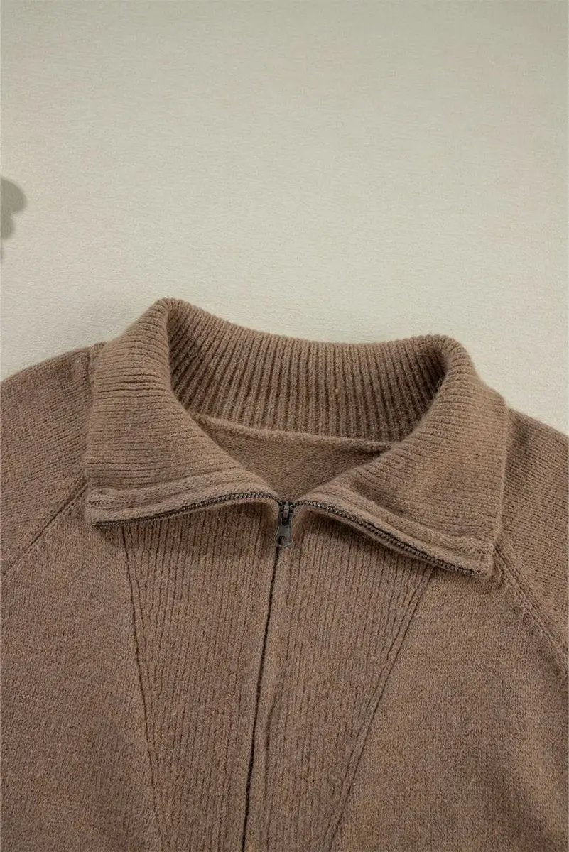 Sweaters Love Salve Brown Ribbed Cardigan Women's Western Style Fleece Zip-Up Top - Warm & Trendy