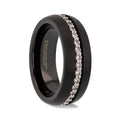 TSAR Black Tungsten Carbide Ring, Domed Brushed Finish with White Sapphires – 8mm
