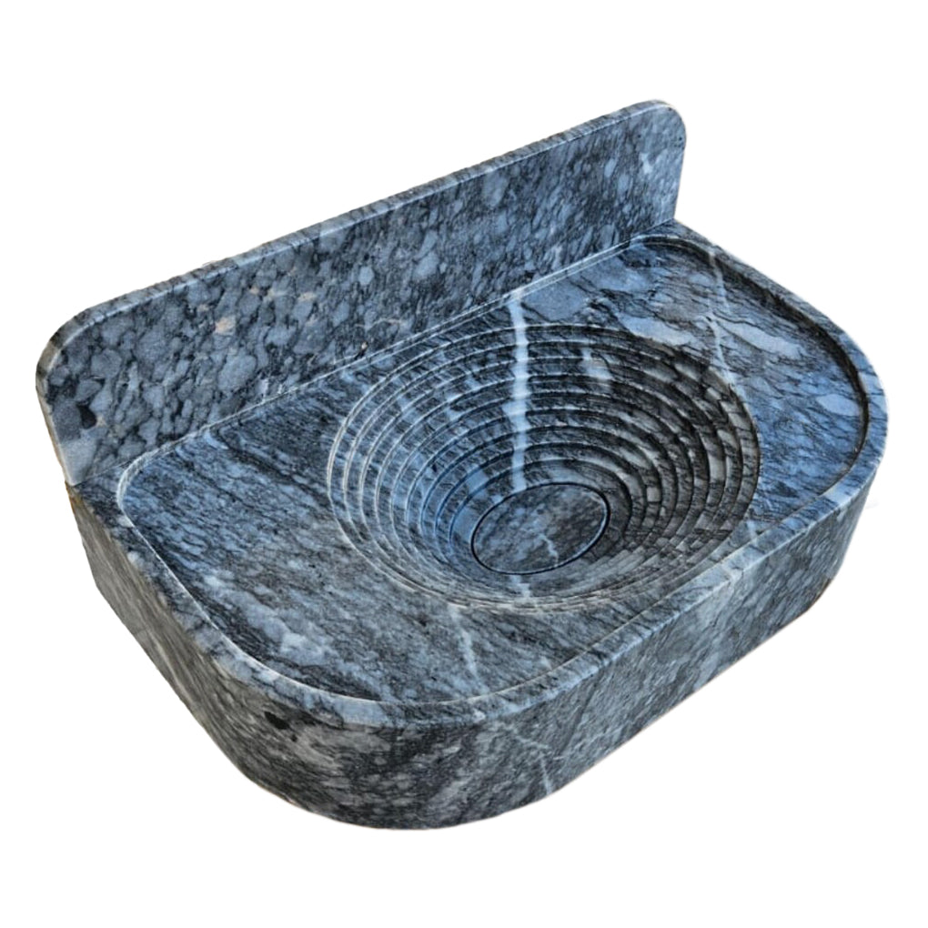 Bursa Gray Marble Wall-Mount Bathroom Sink with 6" Backsplash (W)16" (L)27" (H)6"