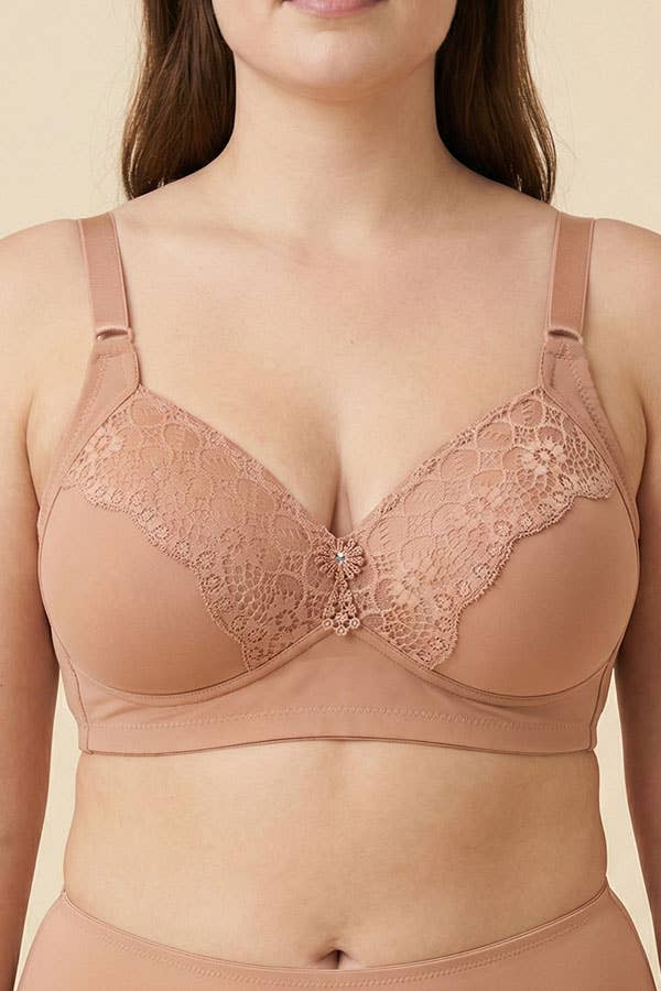 Youmita lace full coverage bra in Roebuck – front close‑up