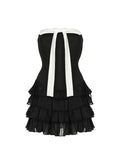 'Black Forrest' Black & White Ribbon Corset Bodysuit Dress