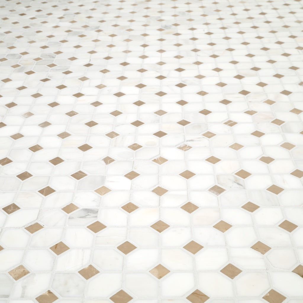 Bianco Dolomite Crema Dotty 12.88" x 12.88" Polished Marble Mesh-Mounted Mosaic Tile Pattern-MSI Collection