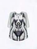 Bikini Body Future AI Body Prints Oversized T Shirt in white with cyberpunk Machine Girl style graphic