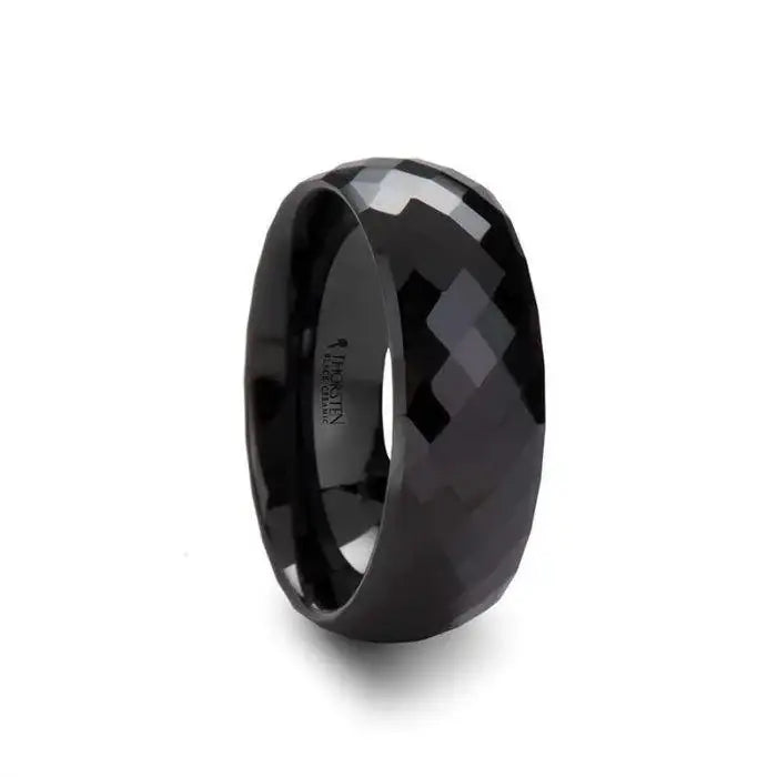 DAVINA Polished Diamond Faceted Black Ceramic Ring for Women - 2 mm