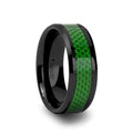 MATLAL Beveled Black Ceramic Ring with Emerald Green Carbon Fiber Inlay - 8mm