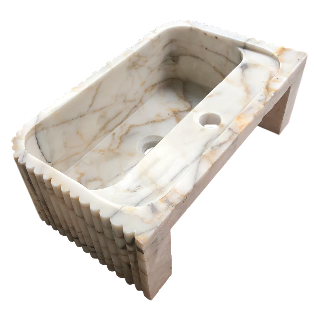 Calacatta Gold Marble Wall-mount Bathroom Vanity Sink Fluted (W)18" (L)36" (H)7"