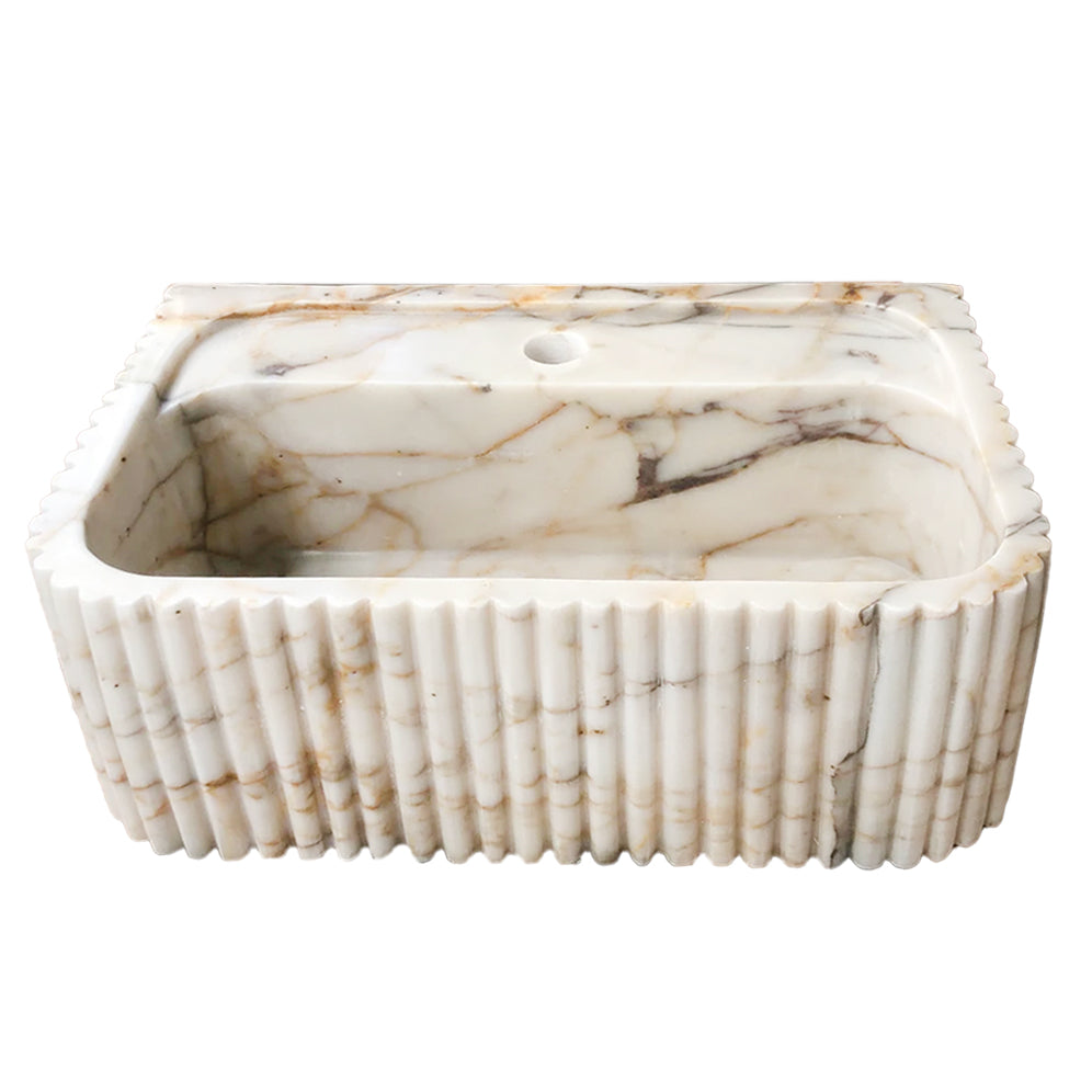 Calacatta Gold Marble Wall-mount Bathroom Vanity Sink Fluted (W)18" (L)36" (H)7"