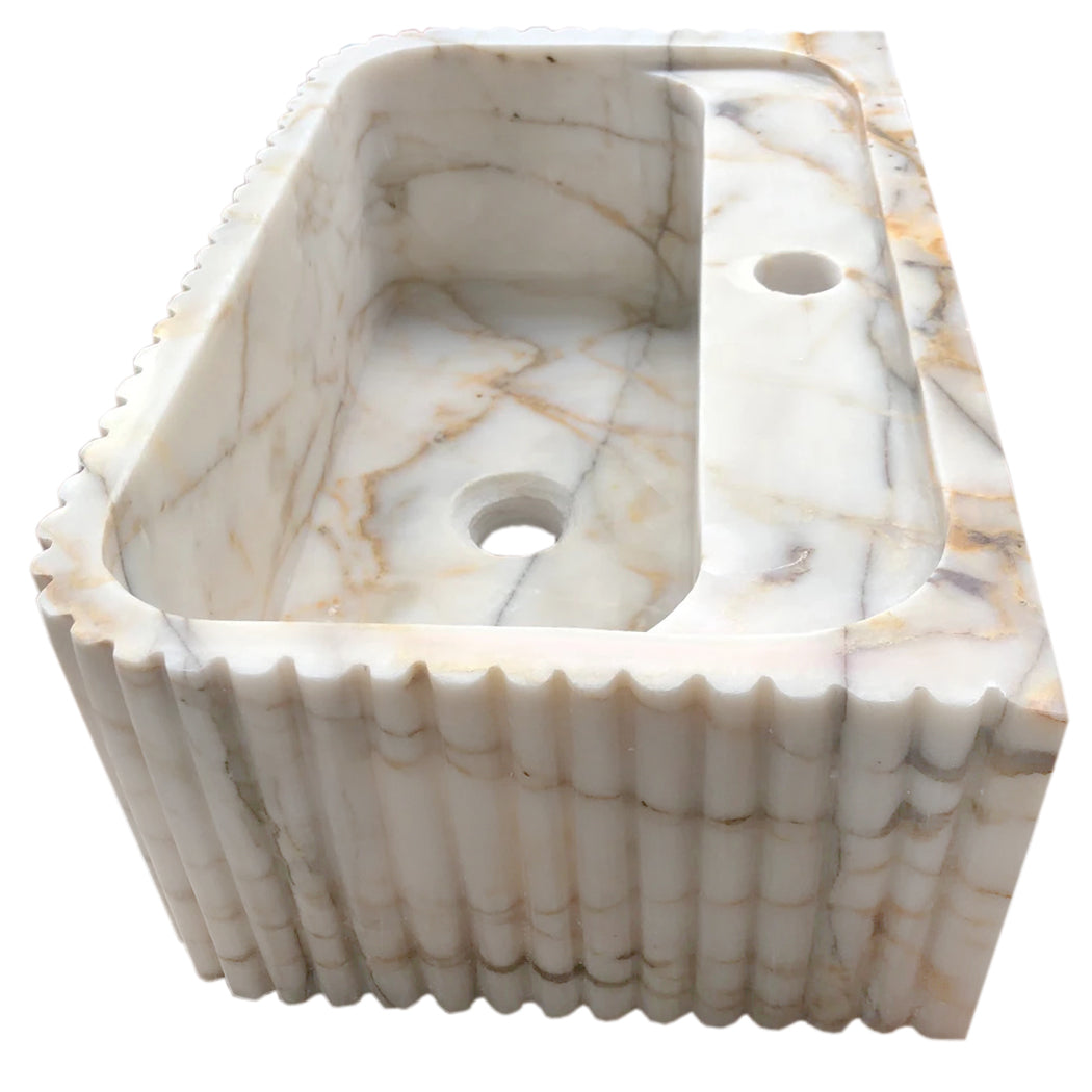 Calacatta Gold Marble Wall-mount Bathroom Vanity Sink Fluted (W)18" (L)36" (H)7"