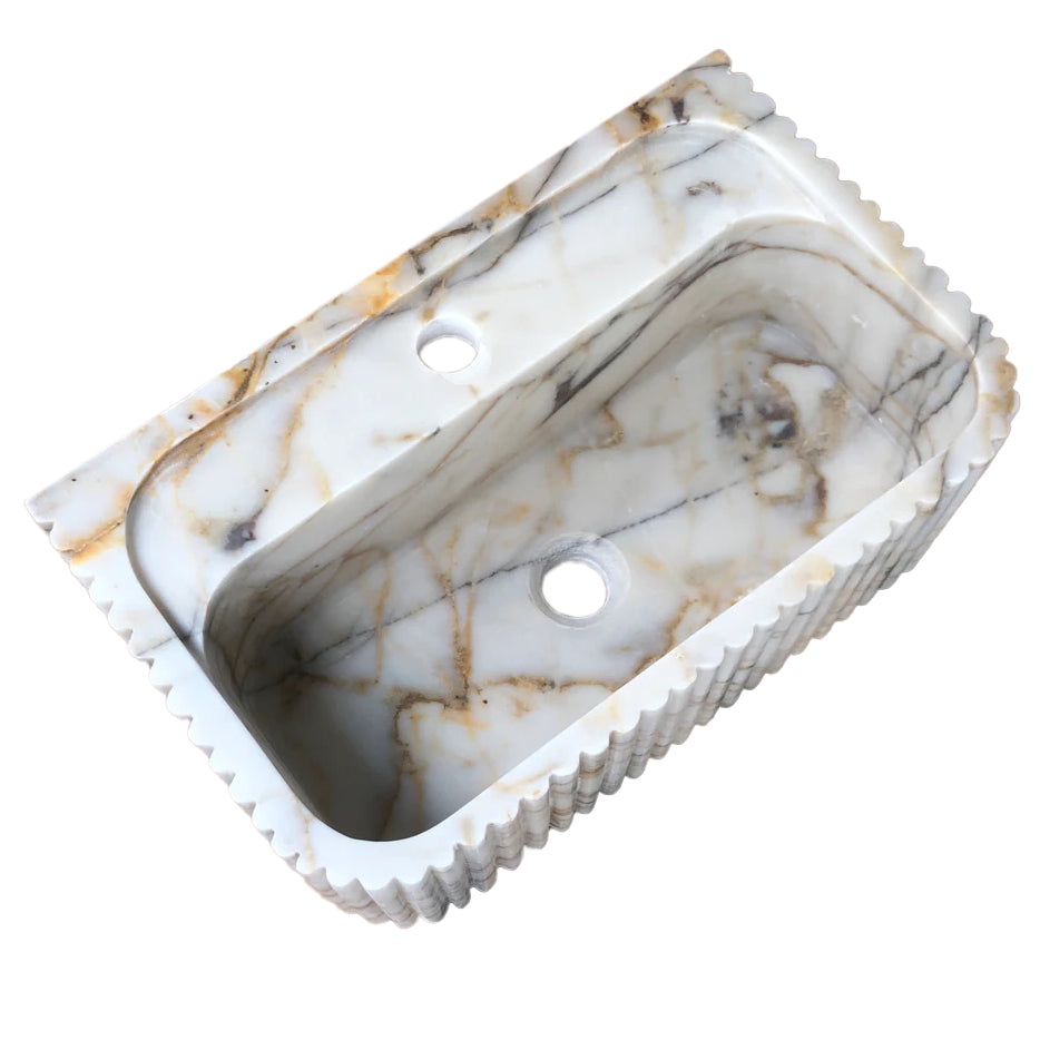 Calacatta Gold Marble Wall-mount Bathroom Vanity Sink Fluted (W)18" (L)36" (H)7"