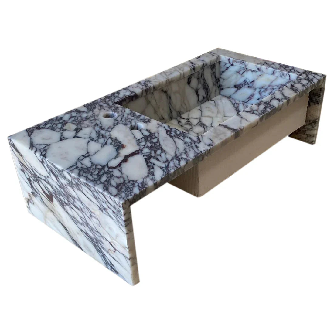 Calacatta Viola Marble Rectangular Wall-mount Bathroom Sink Side Faucet Holes (W)16" (L)32" (H)9"