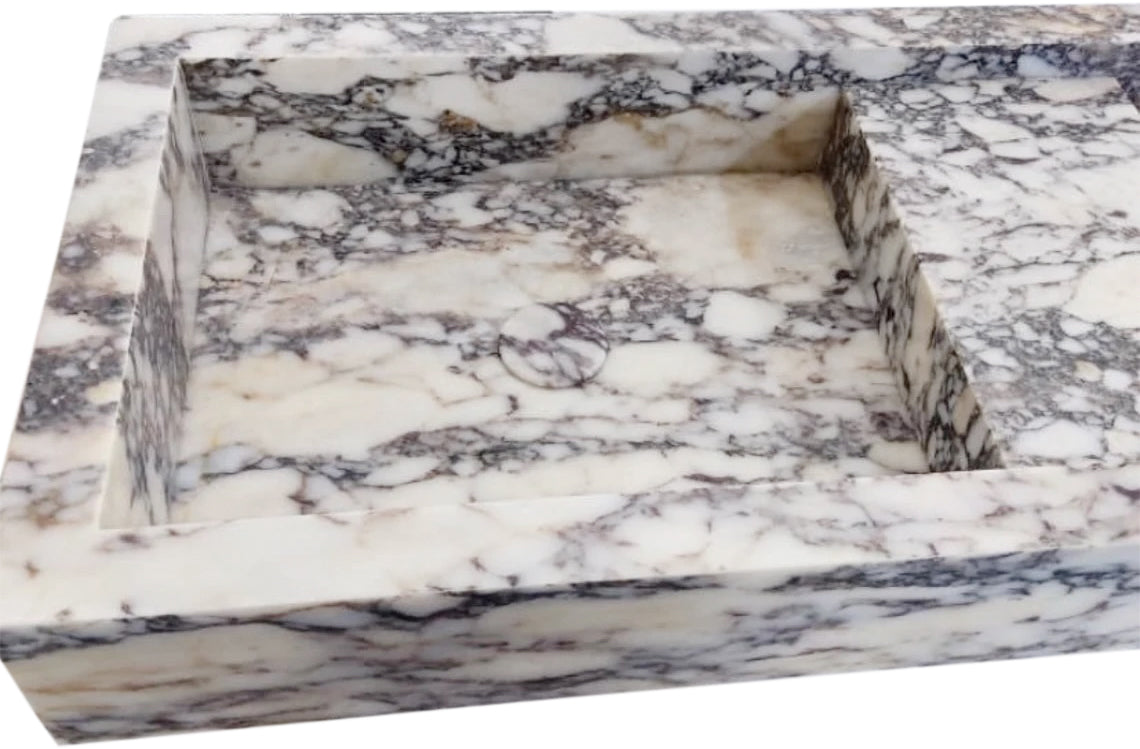 Calacatta Viola Marble Double Bathroom Sink Polished (W)19" (L)53" (H)6"