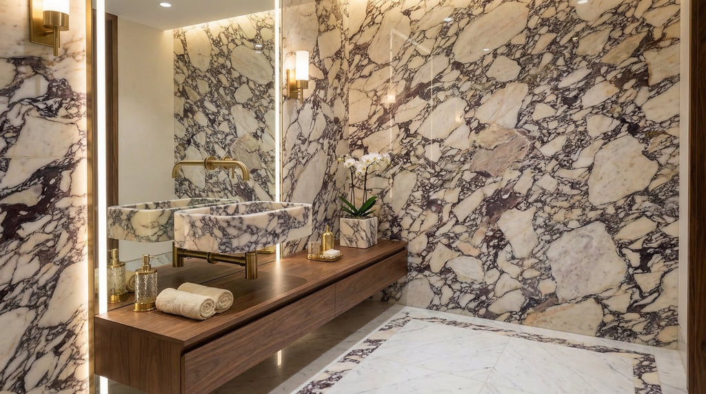Calacatta Viola Marble Rectangular Wall-mount Bathroom Sink (W)12" (W)18" (H)7"