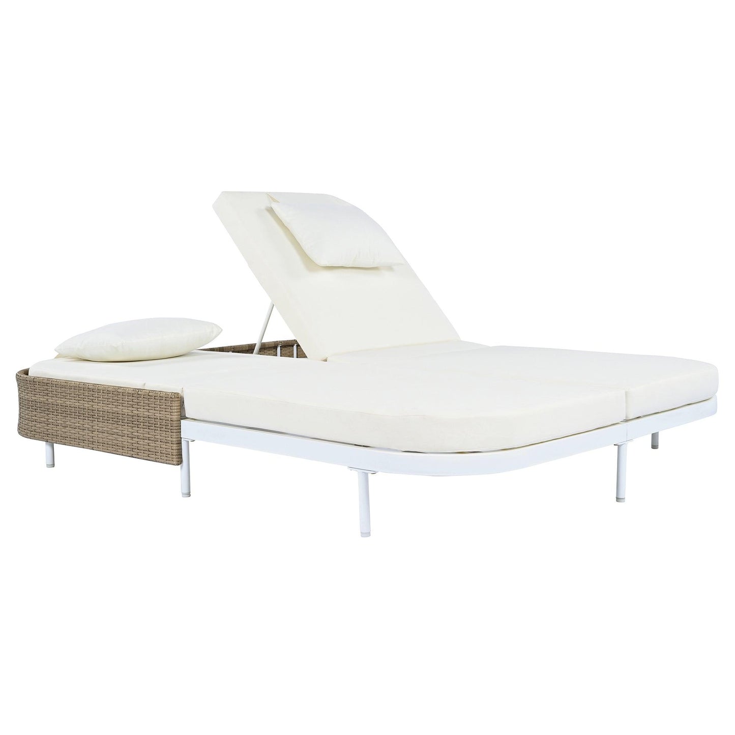 Outdoor Daybed, Patio Rattan Daybed with 5-Position Adjustable Backrest and Removable Cushions & Pillows for Garden, Backyard, Poolside