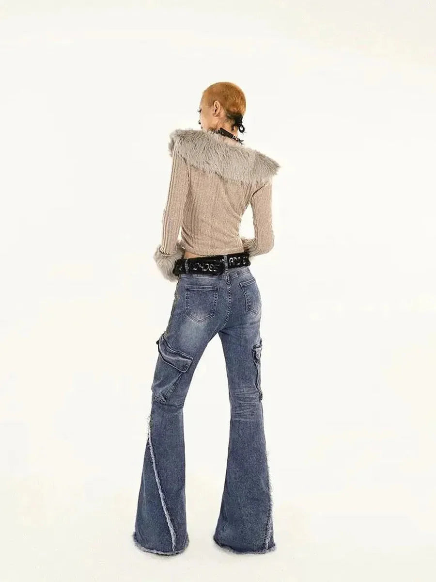 'Iced Frappe' Grey Snow Core Fur Collar Knitted Shirts