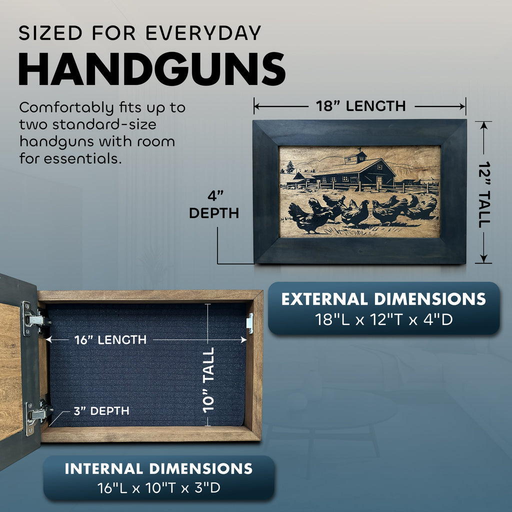 Chicken Farm Hidden Gun Safe - Handcrafted Gun Concealment Decor - Hidden Gun Shelf with Magnetic Lock for Quick Access - Hidden Wall Safe for Secure Storage - Made in USA