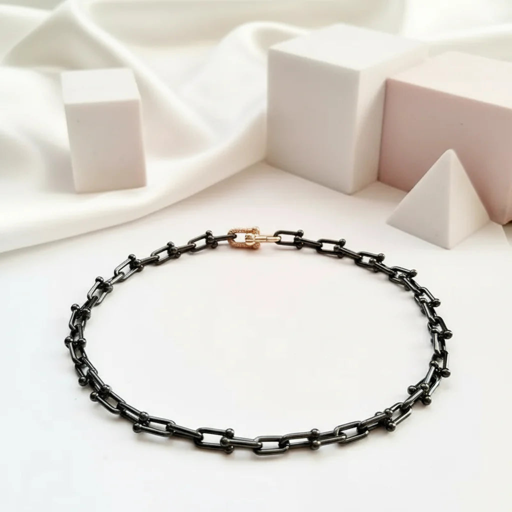 Classic Gold & Black Electroplated Gothic Necklace