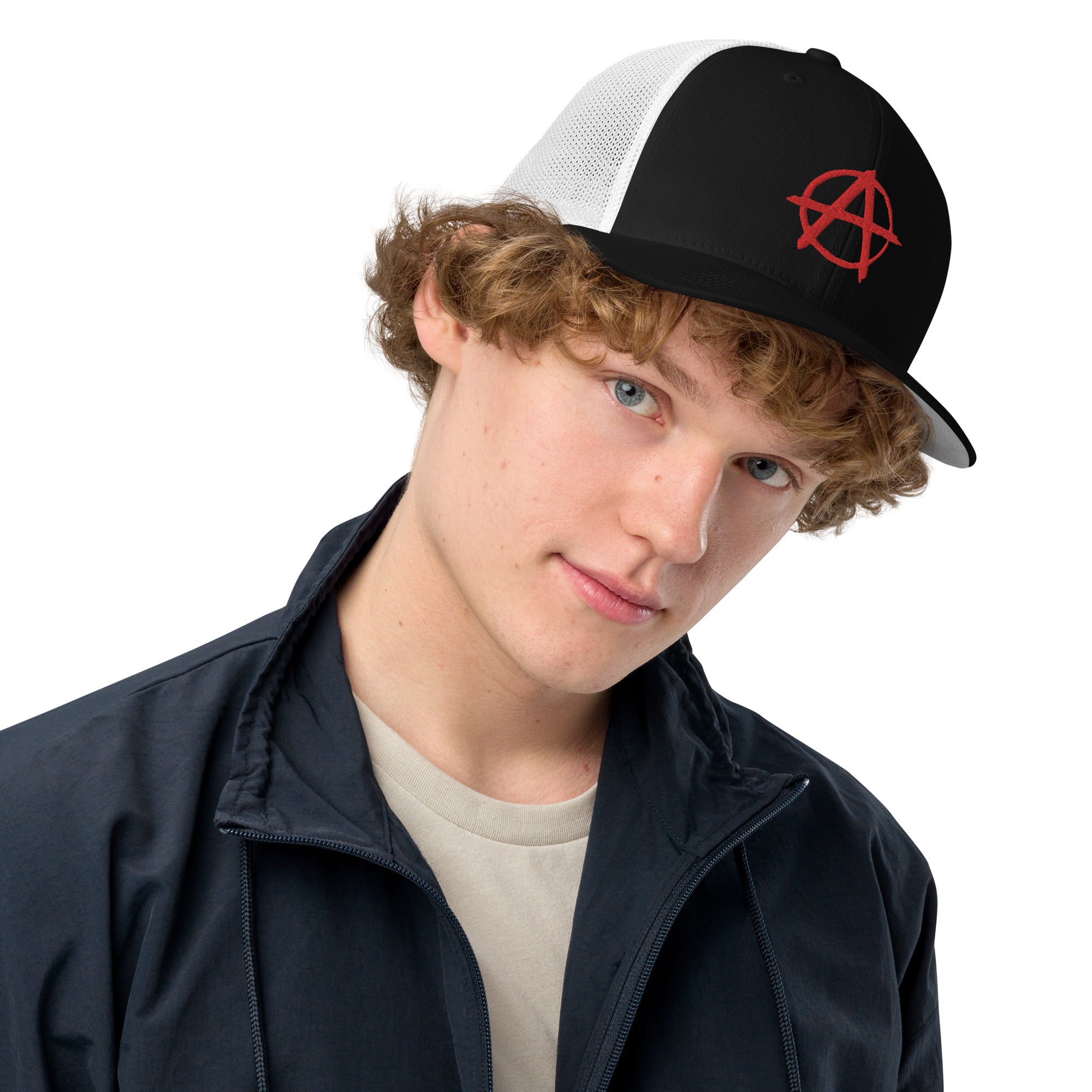 Ancom Anarchy Anarchocommunism Black & Red Closed-back trucker cap