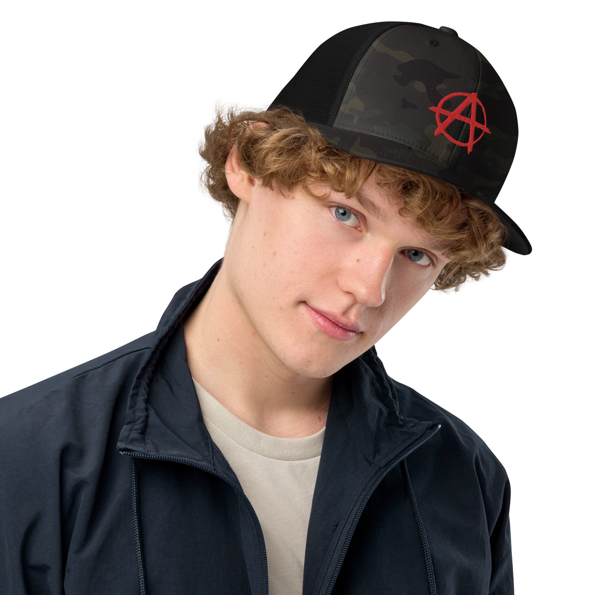 Ancom Anarchy Anarchocommunism Black & Red Closed-back trucker cap