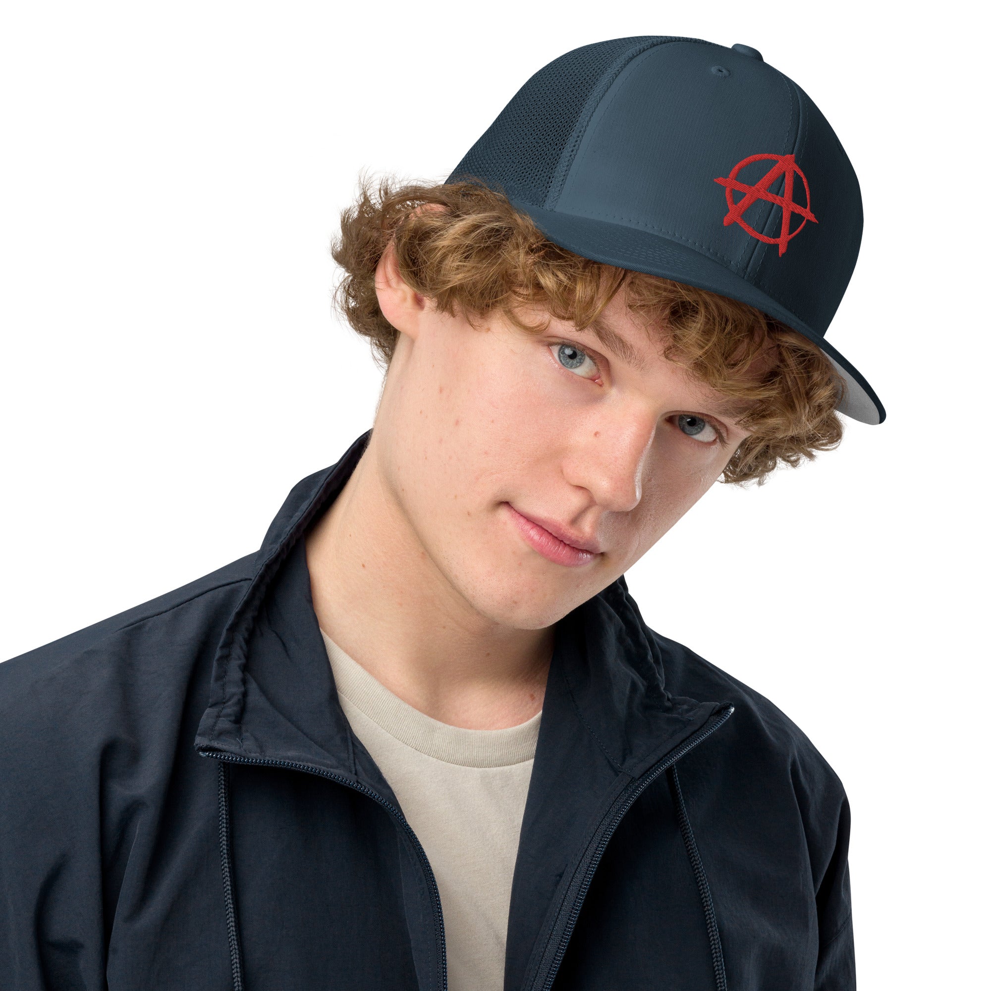 Ancom Anarchy Anarchocommunism Black & Red Closed-back trucker cap