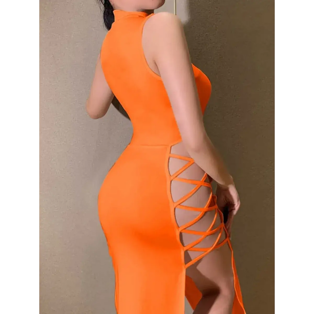 Cryptographic Sleeveless Dress – Orange – Side View