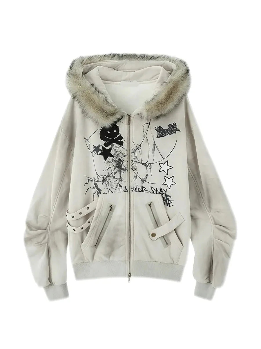 'Basement Rabbit ' Punk Harajuku Fluffy Hood Bunny Ears Hoodie
