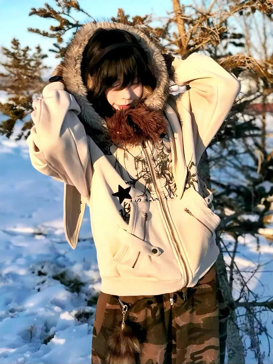 'Basement Rabbit ' Punk Harajuku Fluffy Hood Bunny Ears Hoodie
