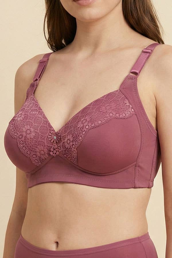 Youmita lace full coverage bra in Rose Wine Light – front close‑up