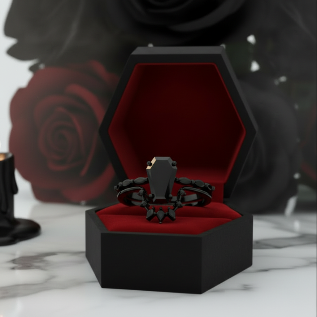 Devoted To You - Limited Coffin Cut Diamond Option Gothic Ring Set