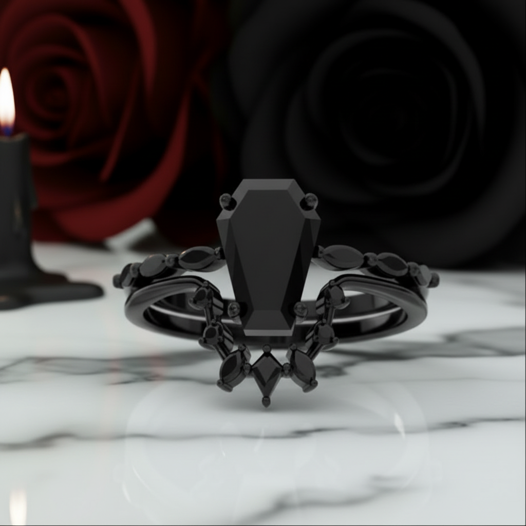 Devoted To You - Limited Coffin Cut Diamond Option Gothic Ring Set