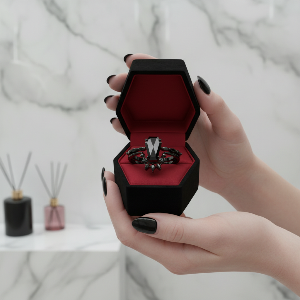 Devoted To You - Limited Coffin Cut Diamond Option Gothic Ring Set