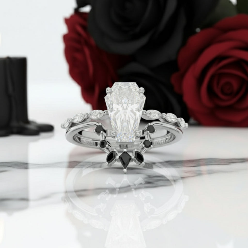 Devoted To You - Limited Coffin Cut Diamond Option Gothic Ring Set