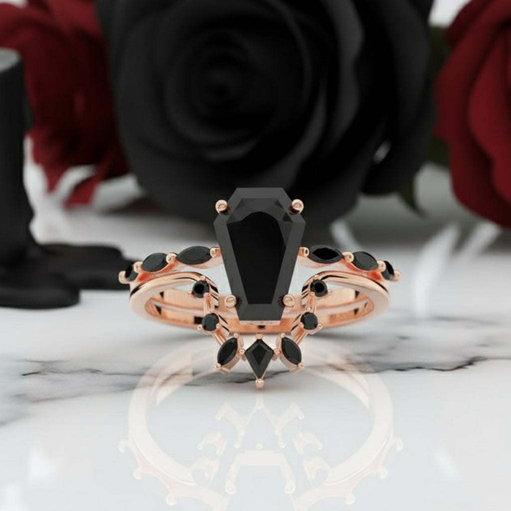 Devoted To You - Limited Coffin Cut Diamond Option Gothic Ring Set