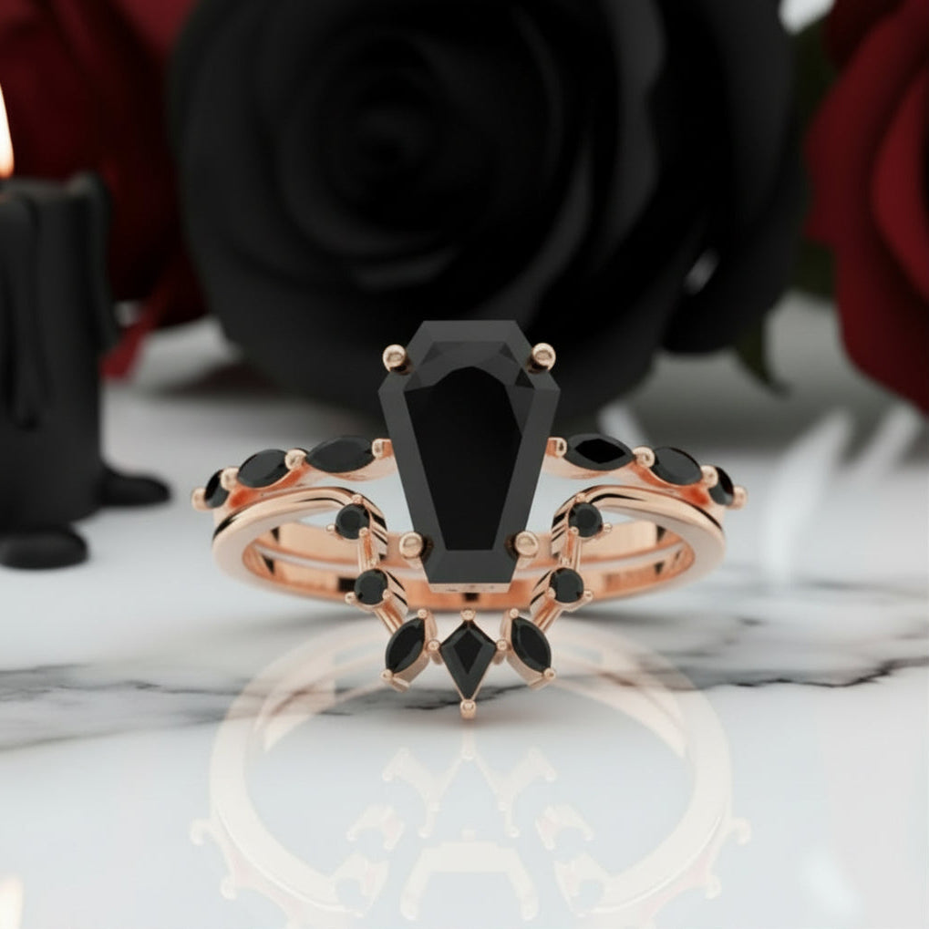 Devoted To You - Limited Coffin Cut Diamond Option Gothic Ring Set