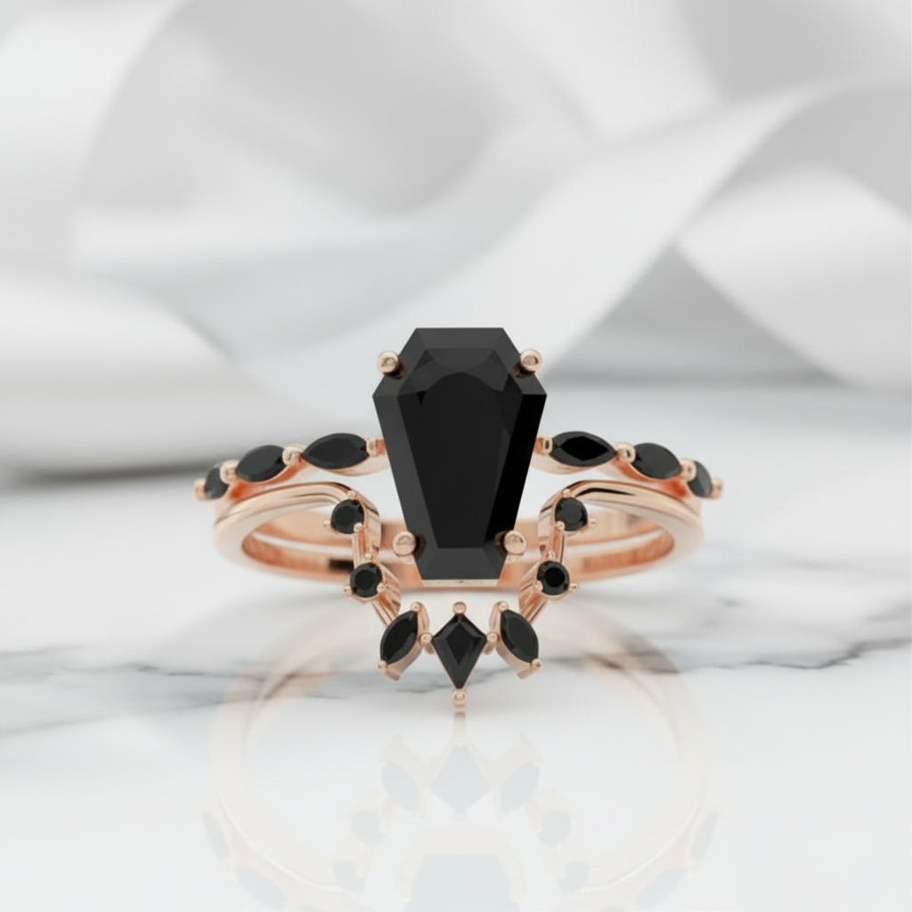 Devoted To You - Limited Coffin Cut Diamond Option Gothic Ring Set