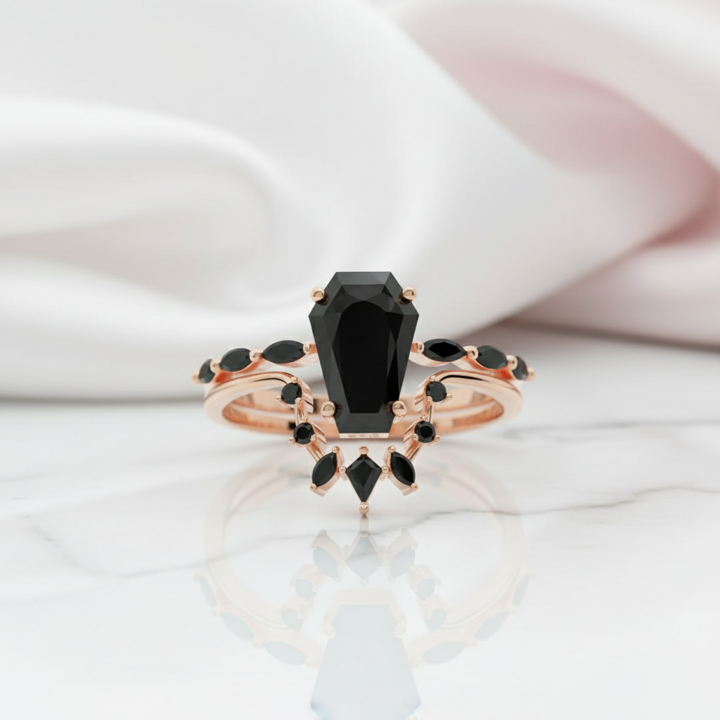 Devoted To You - Limited Coffin Cut Diamond Option Gothic Ring Set