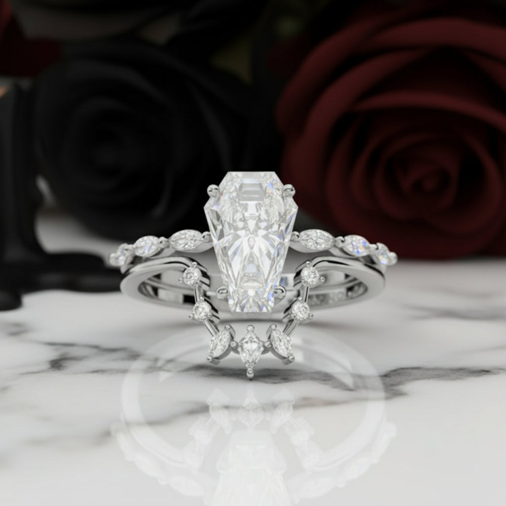 Devoted To You - Limited Coffin Cut Diamond Option Gothic Ring Set