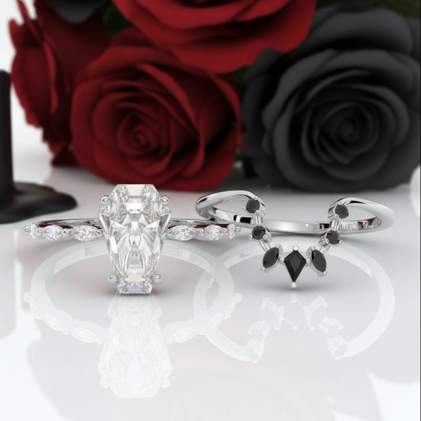 Devoted To You - Limited Coffin Cut Diamond Option Gothic Ring Set
