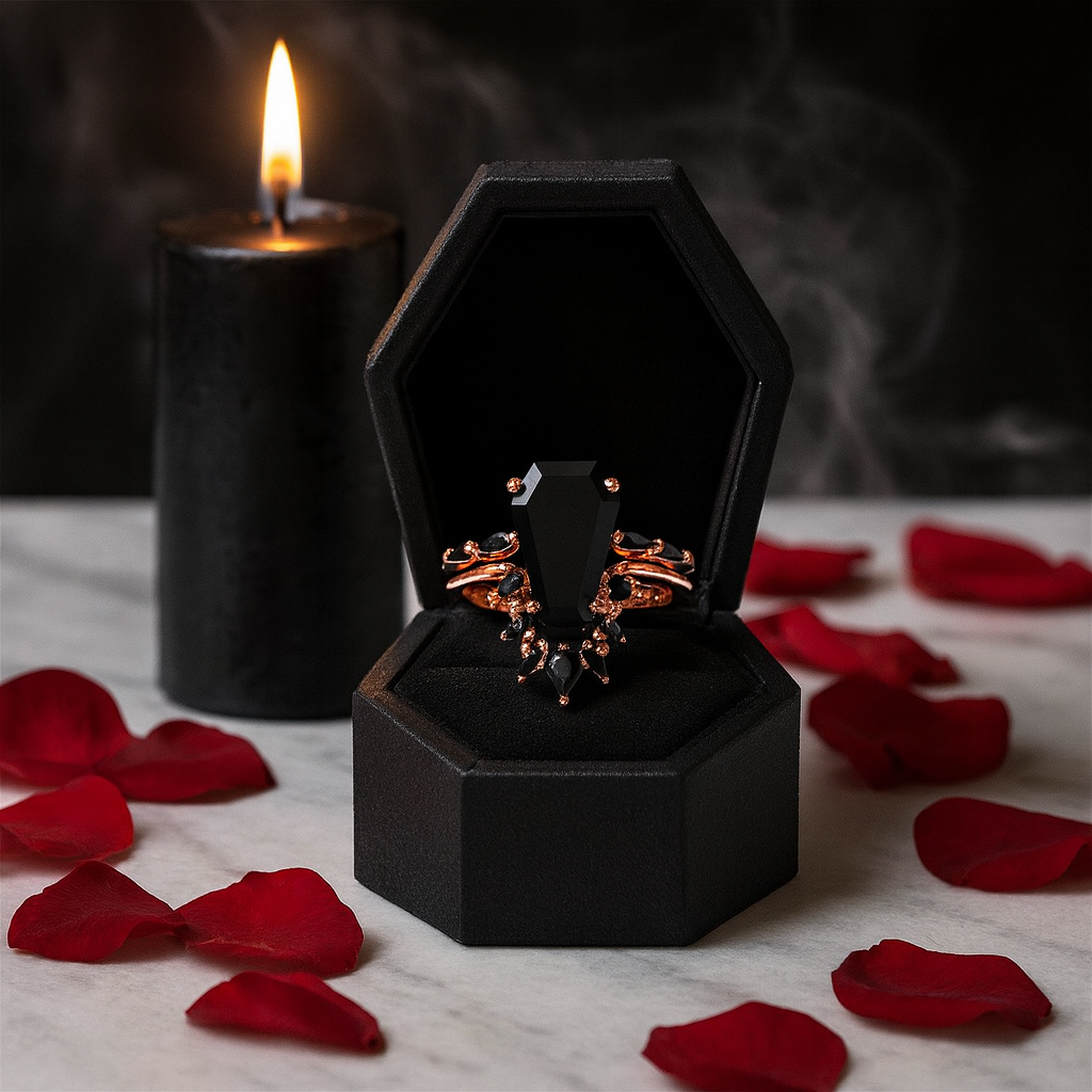 Devoted To You - Limited Coffin Cut Diamond Option Gothic Ring Set