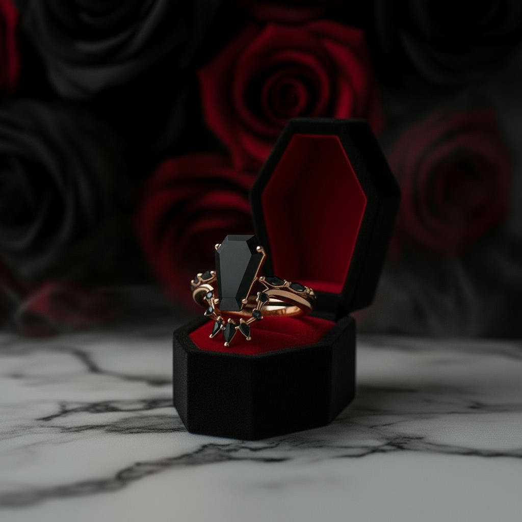 Devoted To You - Limited Coffin Cut Diamond Option Gothic Ring Set