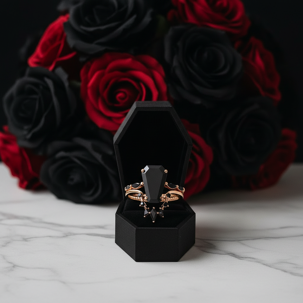 Devoted To You - Limited Coffin Cut Diamond Option Gothic Ring Set