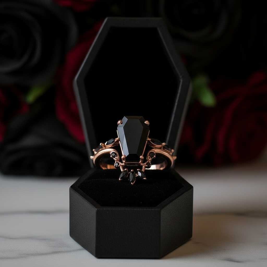 Devoted To You - Limited Coffin Cut Diamond Option Gothic Ring Set